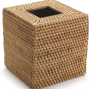 Quadratischer gewebter Rattan Taschentuchhalter, handgemachter Bambus Papierbox Behaelter.
