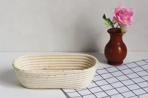 Detail shot of the oval rattan bread proofing basket showing natural wicker texture for artisan baking.