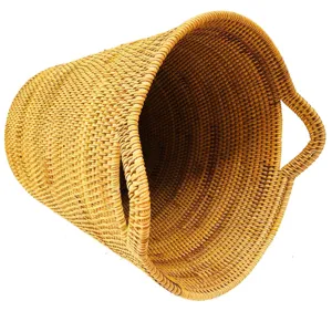 Panier à Linge en Rotin Naturel Fabriqué à la Main Grand Seau de Rangement Panier de Rangement Tissé avec Poignées pour Maison Chambre Salle de Bains