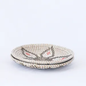 Seagrass woven decorative plate wall hanging rustic home decor basket tray for entryway