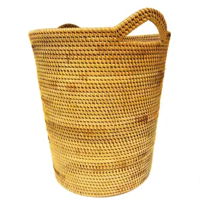 Panier à linge en osier naturel Corbeille de rangement tressée avec poignées pour la maison