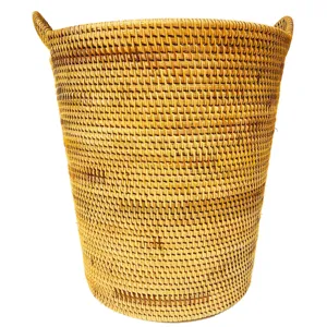 Panier à linge en rotin tressé naturel avec poignées pour vêtements, grand corbeille.