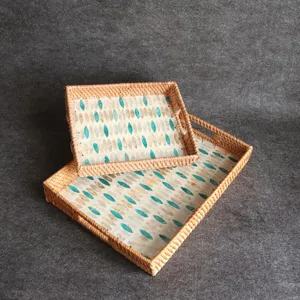 Handgemachte Rattan Gewebte Obstkorb Quadratisches Serviertablett Mit Muscheleinlage Dekorativer Aufbewahrungskorb Für Wohnzimmer Zuhause