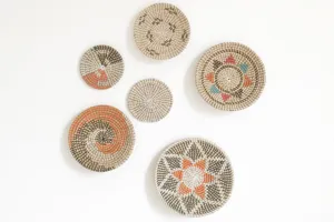 Set di cesti da parete intrecciati in alga marina, decorazione da parete boho per il soggiorno.