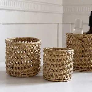 Panier de rangement en rotin tisse à la main organiseur naturel de paille pour petite deco de table