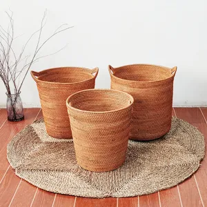 Handwoven Rattan Laundry Basket Storage Bucket Wicker Sundries Organizer Large Storage Hamper For Bedroom Home Living Room