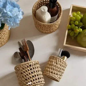 Panier de rangement en rotin nordique fait main, organiseur de bureau et accessoires photo.