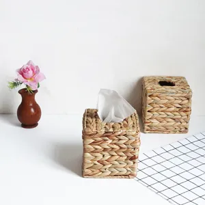 Handgemaakte Geweven Tissuebox Houder Natuurlijk Stro Desktop Servethouder Opbergdoos Voor Woonkamer Huisdecoratie