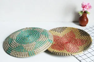 Handgemachte gewebte Stroh dekorative Platte Heim Wohnzimmer Wandbehang Handwerk Ornament