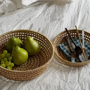 Cesto portaoggetti in rattan intrecciato rotondo cavo piatto di frutta vassoio snack casa