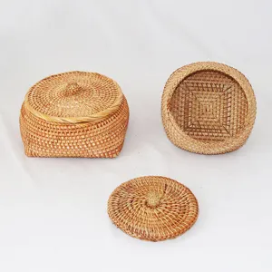 Japanese style rattan woven storage box for living room candy and dried fruit organizer basket