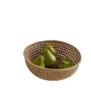 Cesto portaoggetti in rattan intrecciato a mano cesto di frutta cavo vassoio da scrivania