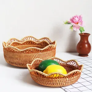 Cesto di frutta in rattan intrecciato a mano soggiorno portaoggetti bordo ondulato