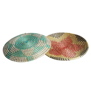 Handgemachte geflochtene Stroh dekorative Teller Set, runde Wandbehang Korb für Wohnzimmer.