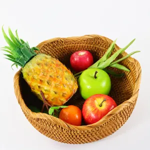 Handmade rattan fruit basket woven storage bowl desktop organizer for living room kitchen home