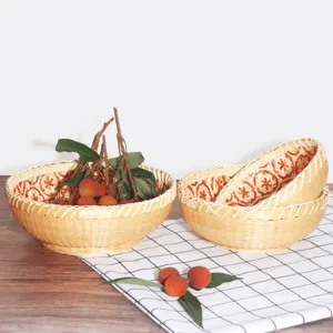 Ensemble de 3 corbeilles à fruits rondes en bambou tissé pour le rangement des snacks