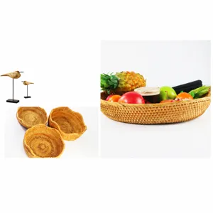 Autumn rattan woven fruit basket set household storage basket living room wave edge bowl
