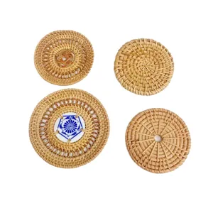 Ensemble de sous-tasses et filtres à thé en rotin tissé, tapis de tasse naturels pour table.