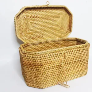 Handmade Rattan Woven Storage Box with Lid, Polygonal Organizer Basket for Jewelry and Cosmetics