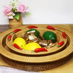 Vietnamese woven rattan fruit basket tray, nested storage organizer for living room snacks.