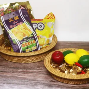 Round Woven Rattan Fruit Tray Handcrafted Storage Basket for Living Room Snacks