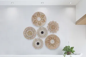 Set di cestini sospesi da parete in erba marina, piatti decorativi naturali fatti a mano.