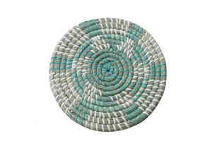 Round woven straw heat insulation mat for kitchen hot pots dishes table protection decor.
