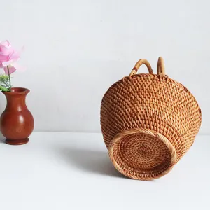 Vietnamese rattan woven fruit basket, handmade desktop sundries storage basket for home decor.