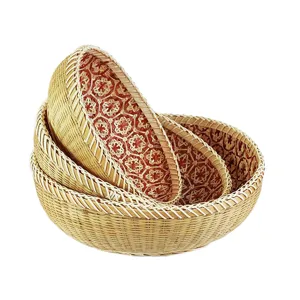 Cesta de fruta ovalada de bambú tejida a mano juego de almacenamiento anidado.