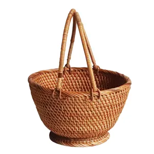Vietnamese Woven Rattan Fruit Basket Handheld Storage Basket for Living Room Decor Desktop