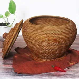 Boite de rangement pour thier de Puerh en rotin tisse a la main style chinois pot.