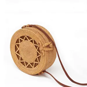 Dames Vintage Rattan Geweven Schoudertas Ronde Stro Strand Schoudertas Handgemaakt Casual Zomervakantie Tas