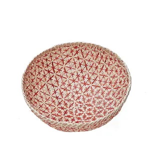 Panier en bambou tressé à la main rond corbeille de rangement ferme rustique naturel