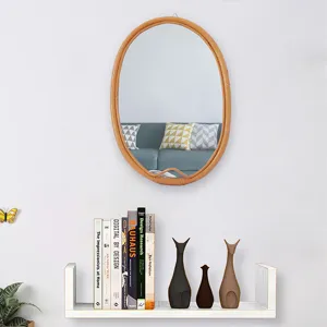 Specchio Sospeso Tessuto in Rattan Stile Europeo Ovale Specchio Decorativo da Parete per Ingresso Soggiorno Decorazioni per la Casa