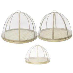 Natural bamboo mesh food cover set round food tent basket picnic table protector