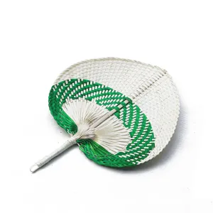 Ventaglio in bambù tessuto stile tradizionale cinese estate rinfrescante verde bianco portatile