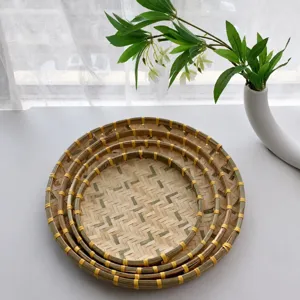 Ensemble de plateaux ronds en bambou naturel pour la maison, paniers tressés pour séchage.