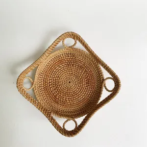 Handgeweven Rattan Fruitmand Creatieve Vierkante Opbergmand voor Snacks en Thuis