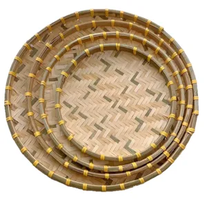 Ensemble de paniers à vanner en bambou rond, tamis tissé naturel pour séchage et stockage.