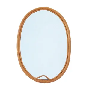 Specchio murale ovale in rattan, intreccio naturale in vimini, specchio appeso decorativo per ingresso.