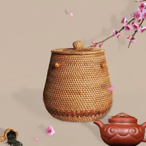 Handgeflochtener Rattan Teekuchen Aufbewahrungsbehälter Chinesischer Stil Teedose Für Pu-Erh Weißtee Aufbewahrung Heimorganisation