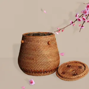 Rattan Tee-Vorratsdose im chinesischen Stil Pu-Erh Tee Kuchen Glas Korb Aufbewahrung