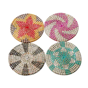 Handwoven straw hot pot mat kitchen trivet table insulation pad 4-piece set natural fiber