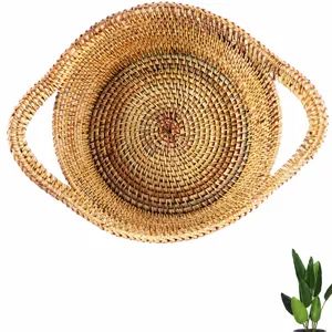 Handgefertigter runder geflochtener Rattan Aufbewahrungskorb Obstschale mit Griffen