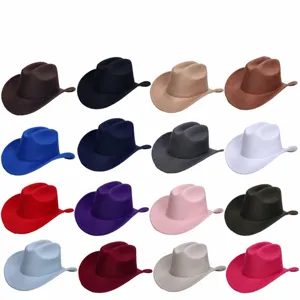 Klassieke wollen vilt westerse cowboyhoed meerkleurige ouder-kind jazz pet winter stijlvol.