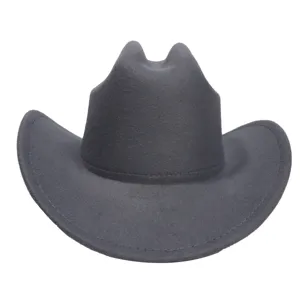 Gedetailleerd aanzicht van grijze wollen vilt western cowboyhoed met gekrulde rand, punk stijl.