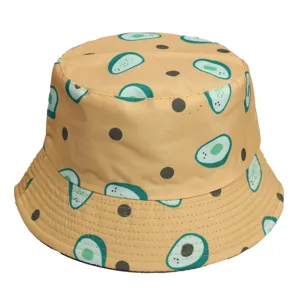 Leuke avocado print vissershoed voor dames, casual zomer zonbescherming buitenhoedje.