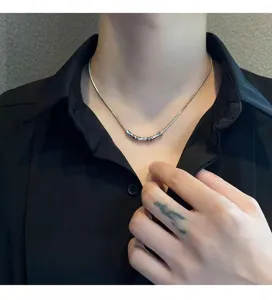 Titanium steel bamboo necklace for men, stylish clavicle chain, minimalist fashion jewelry.