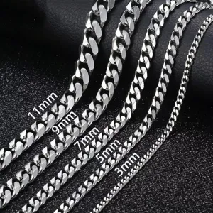 Edelstahl KUBANISCHE KETTE für Herren Damen, verschiedene Breiten von 3mm bis 11mm, Hip-Hop Style.