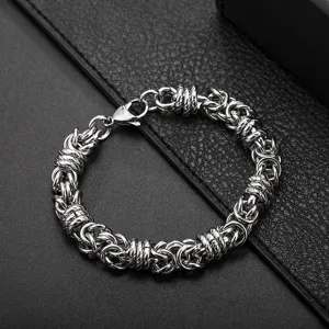 Men's silver metal multi-layer woven chain bracelet, vintage interlocking ring bangle jewelry.